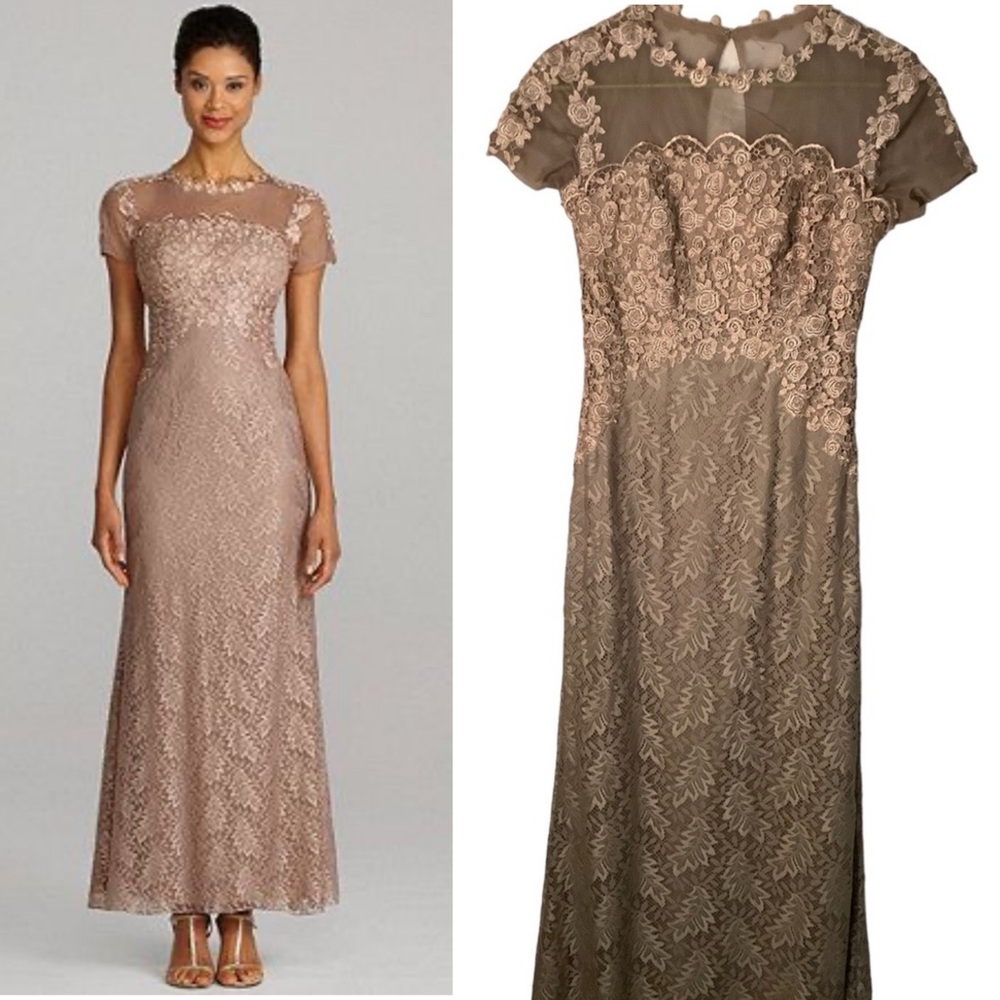 JS Collections Taupe Lace Maxi Dress